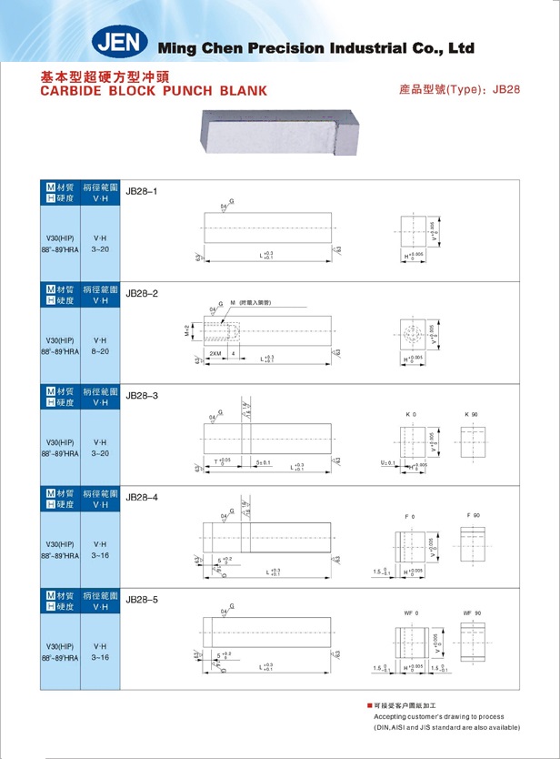 基本型超硬方形沖頭-JB28