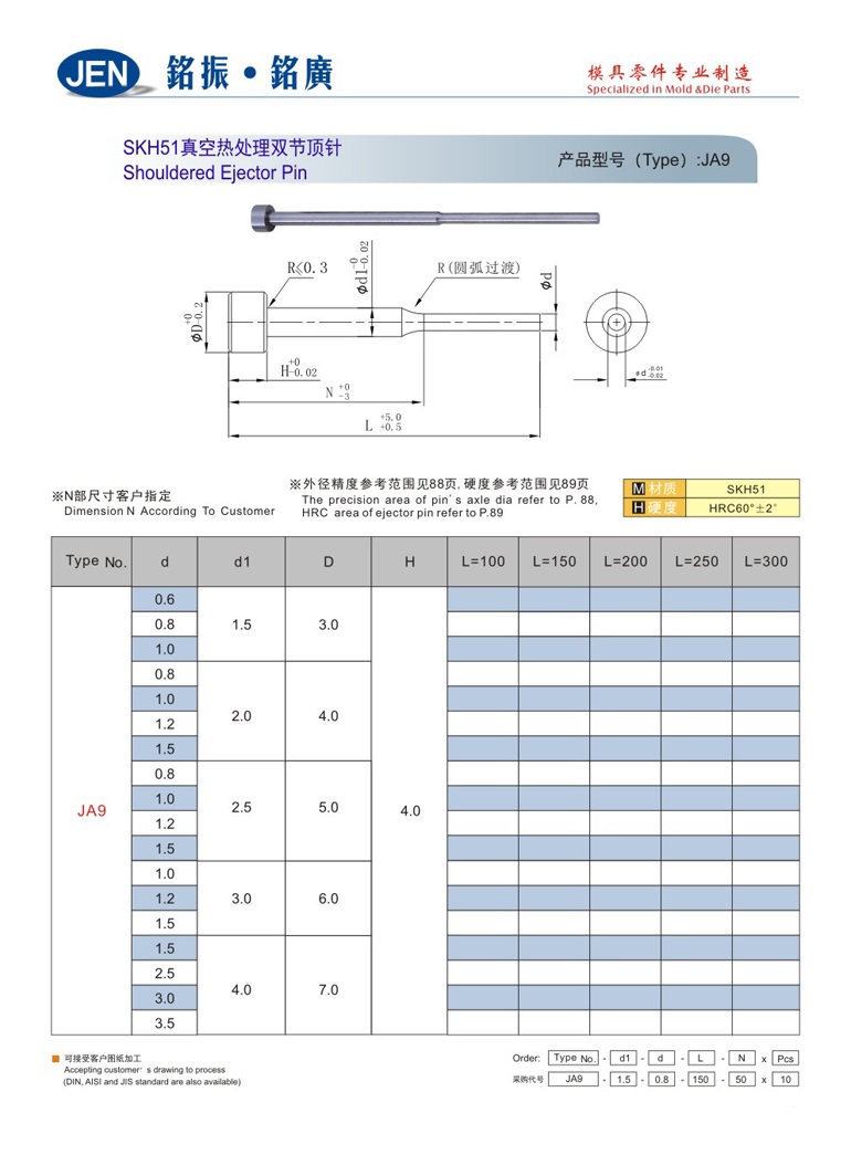 SKH51真空熱處理雙節頂針-JA9