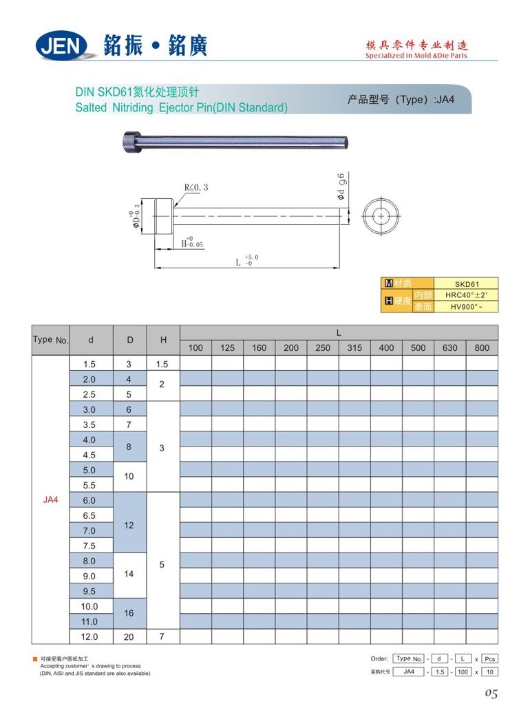 Salted Nitriding Ejector Pin(DIN Standard)-JA4