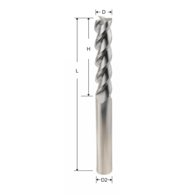 Long Flute 3 Flutes End Mill for Soft Metal 45°,55°