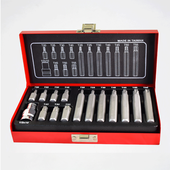 15pcs 1／2" (10mm) Torx Bit Set