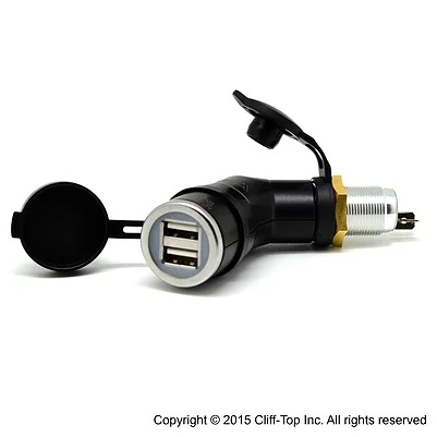 Cliff-Top 3.3 A Motorcycle DIN (Hella) USB Charger (Angled), Compatible with BMW