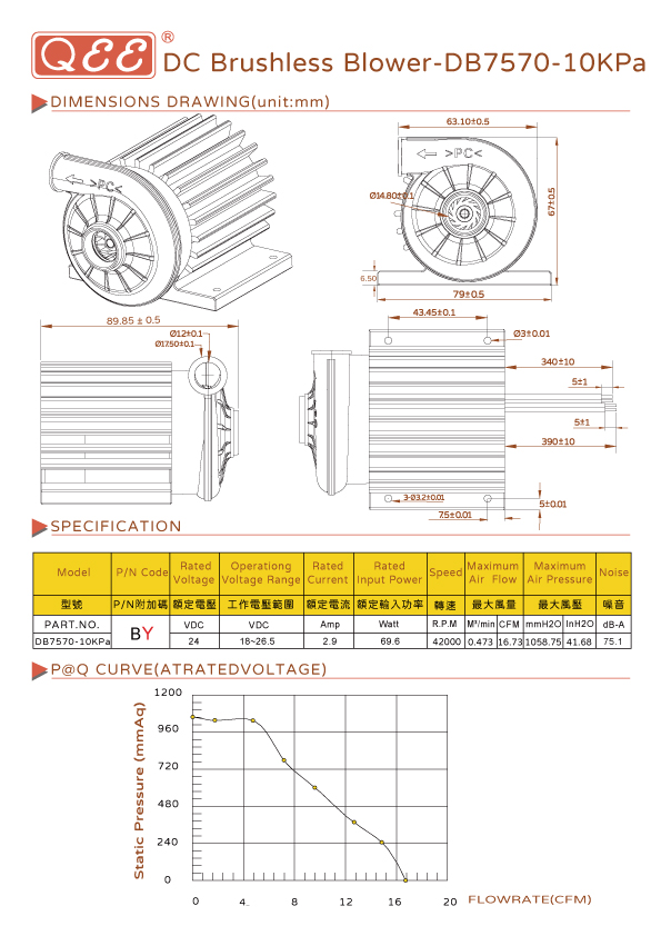 直流無刷風機-DB7570-10KPa-DB7570-10KPa-T