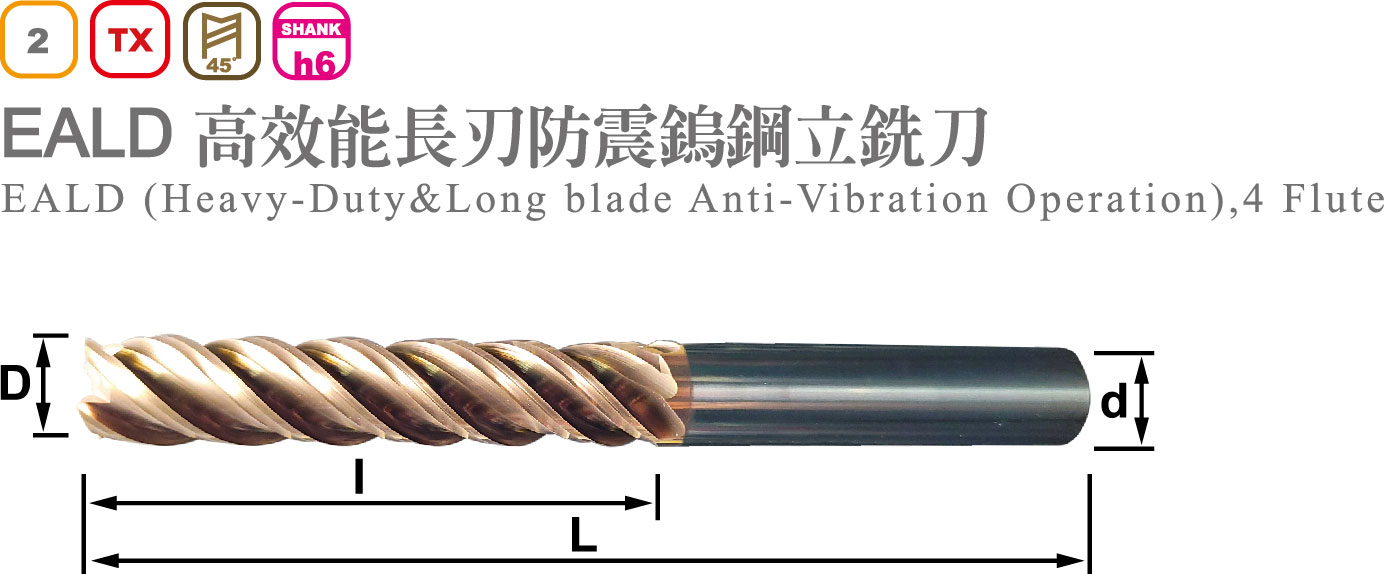 高效能長刃防震鎢鋼立銑刀