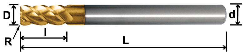 四刃長柄鎢鋼R角銑刀-SLR4 / MLR4