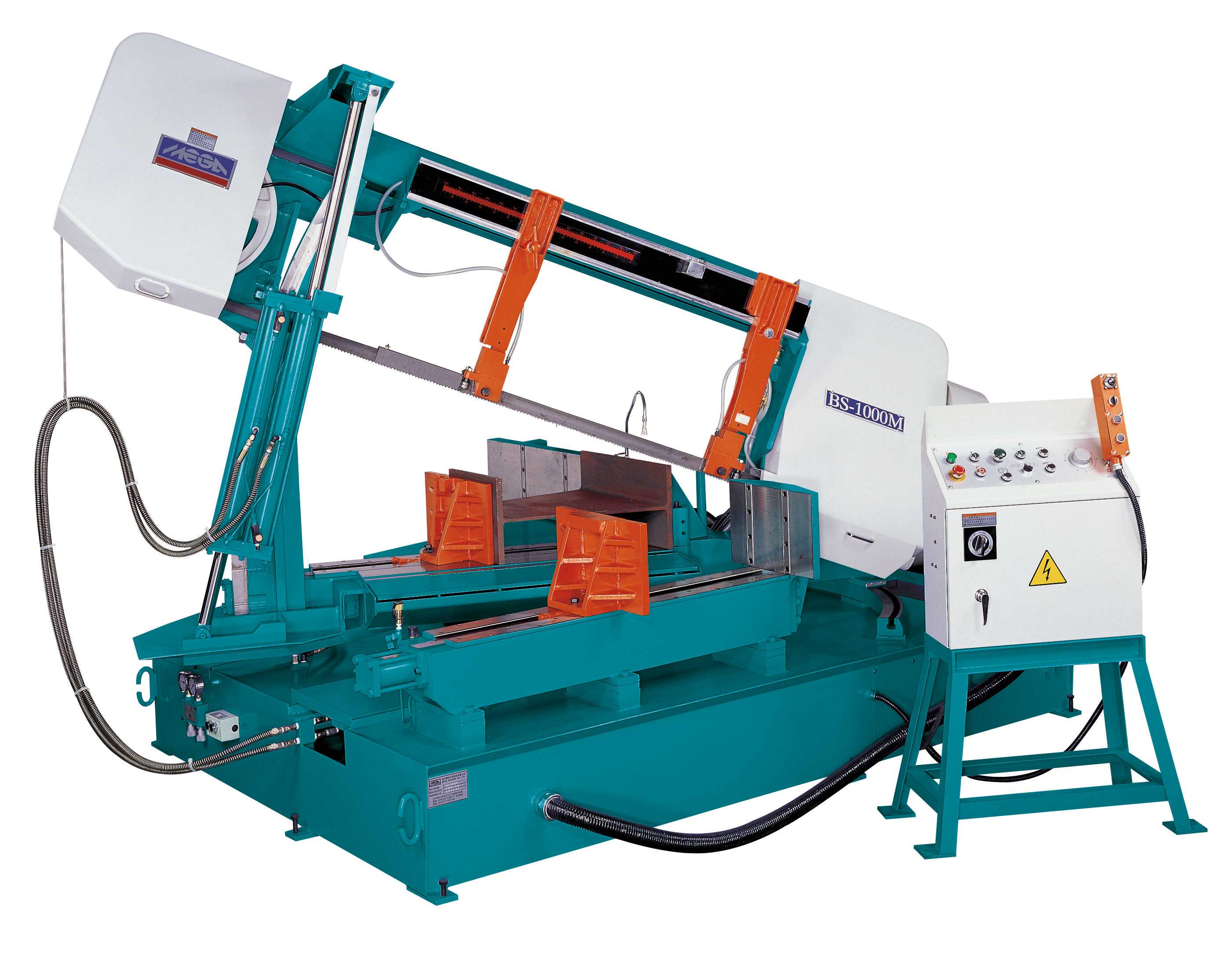 SEMI AUTOMATIC HORIZONTAL BANDSAWS (POWER TURNING TABLE MITRE CUTTING)