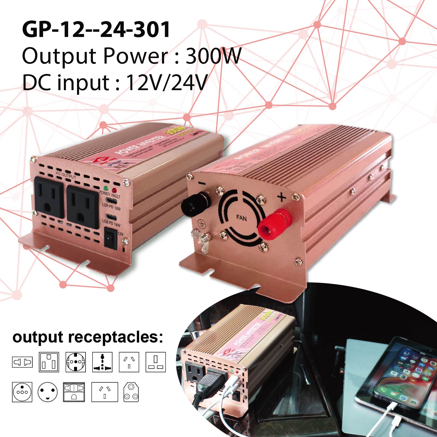 300W 小型逆變器-GP-12(24)-301