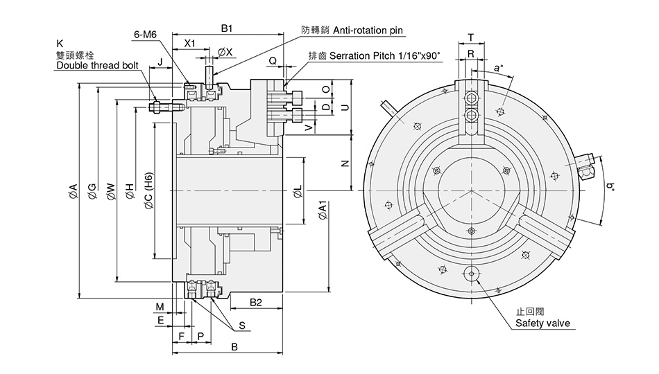 Pneumatic power chuck