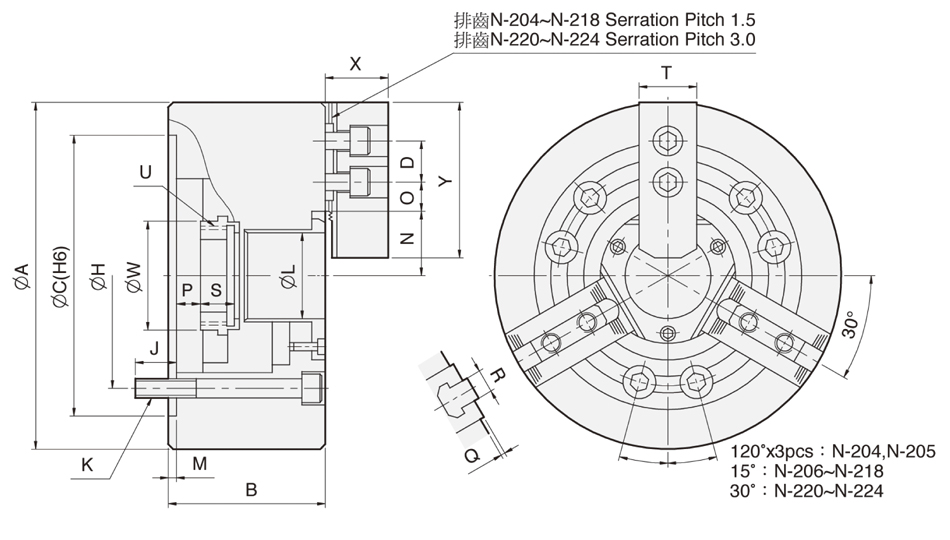 3-jaw through-hole power chuck (adapter excluded)