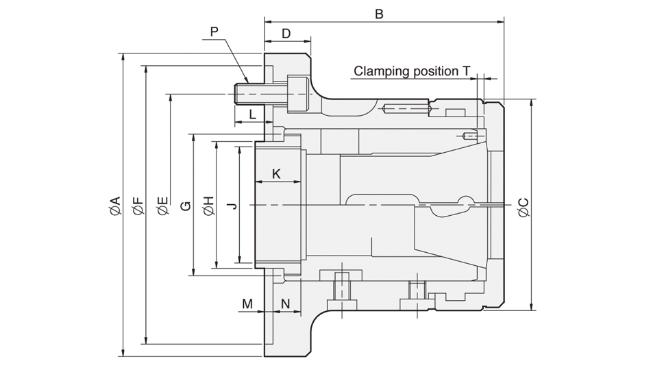 Collet chuck for cylindrical center mount