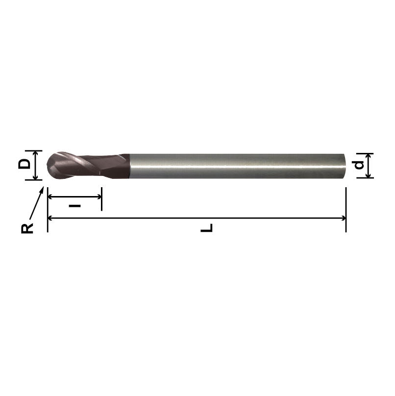 TMSB (Compound Lathe Ball Nose End Mill), 2 Flutes